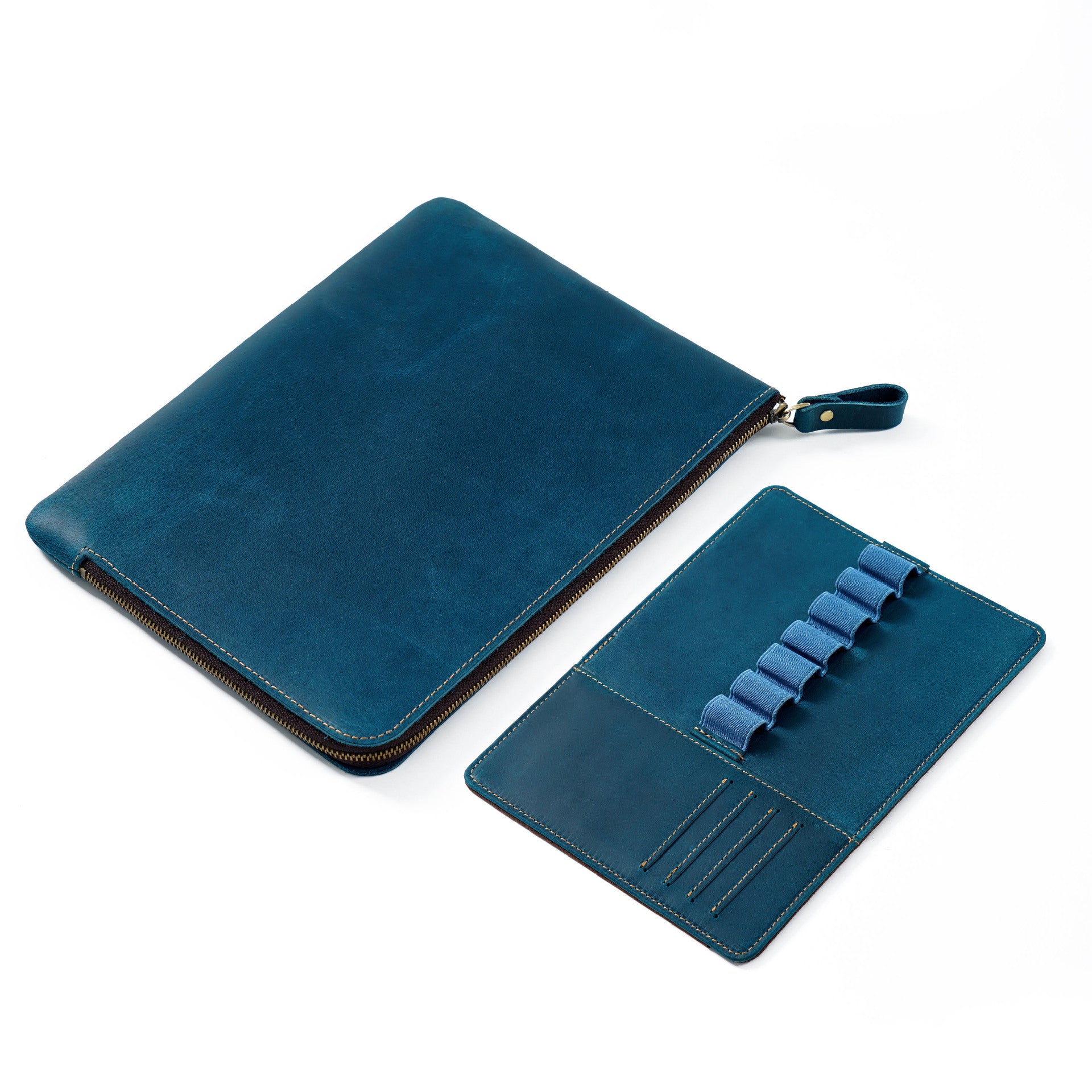 Wholesale Zipper Large Capacity Storage Crazy Horse Leather Pencil Case